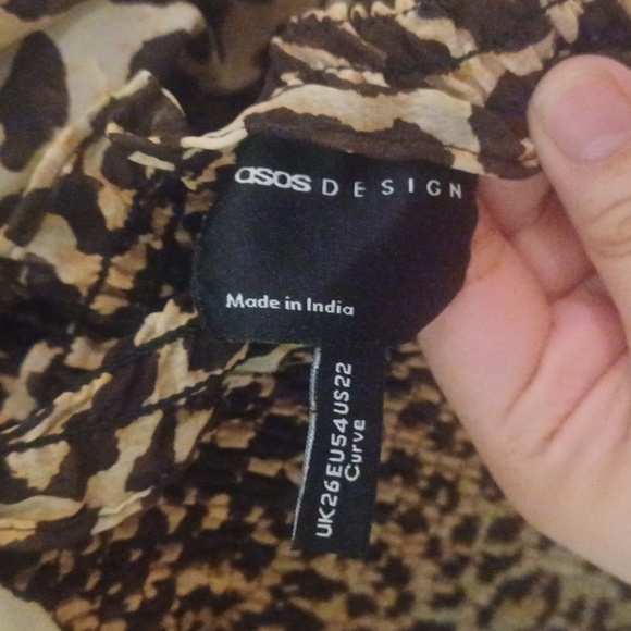 ASOS DESIGN Curve shirred bustier maxi dress with puff  sleeve in animal… - Picture 9 of 11